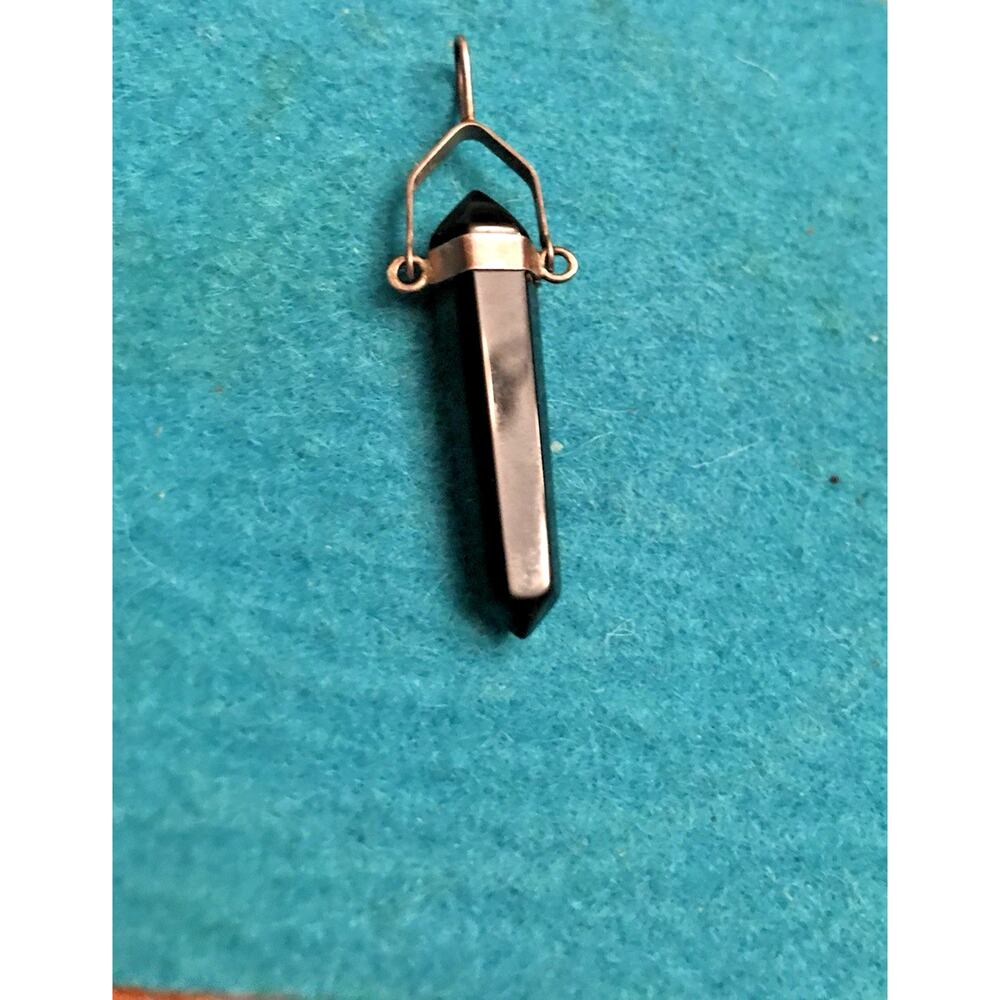 Vintage Hematite Crystal Pendant with Sterling Silver Setting Marked Brazil .925